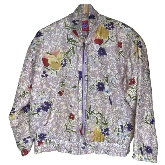 Vintage Silk Floral Print Bomber Jacket Women’s Sz Sm - Picture 1 of 8
